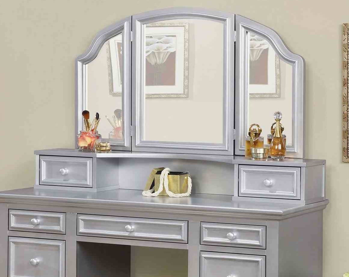 Silver Mirror Bedroom Vanity with 5 Drawers