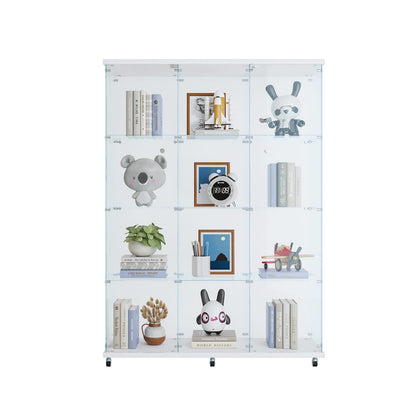 Large Glass Display Cabinet - 4 Shelves, White Storage