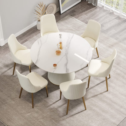 White Round Dining Table - 6 Person Capacity Sintered Stone