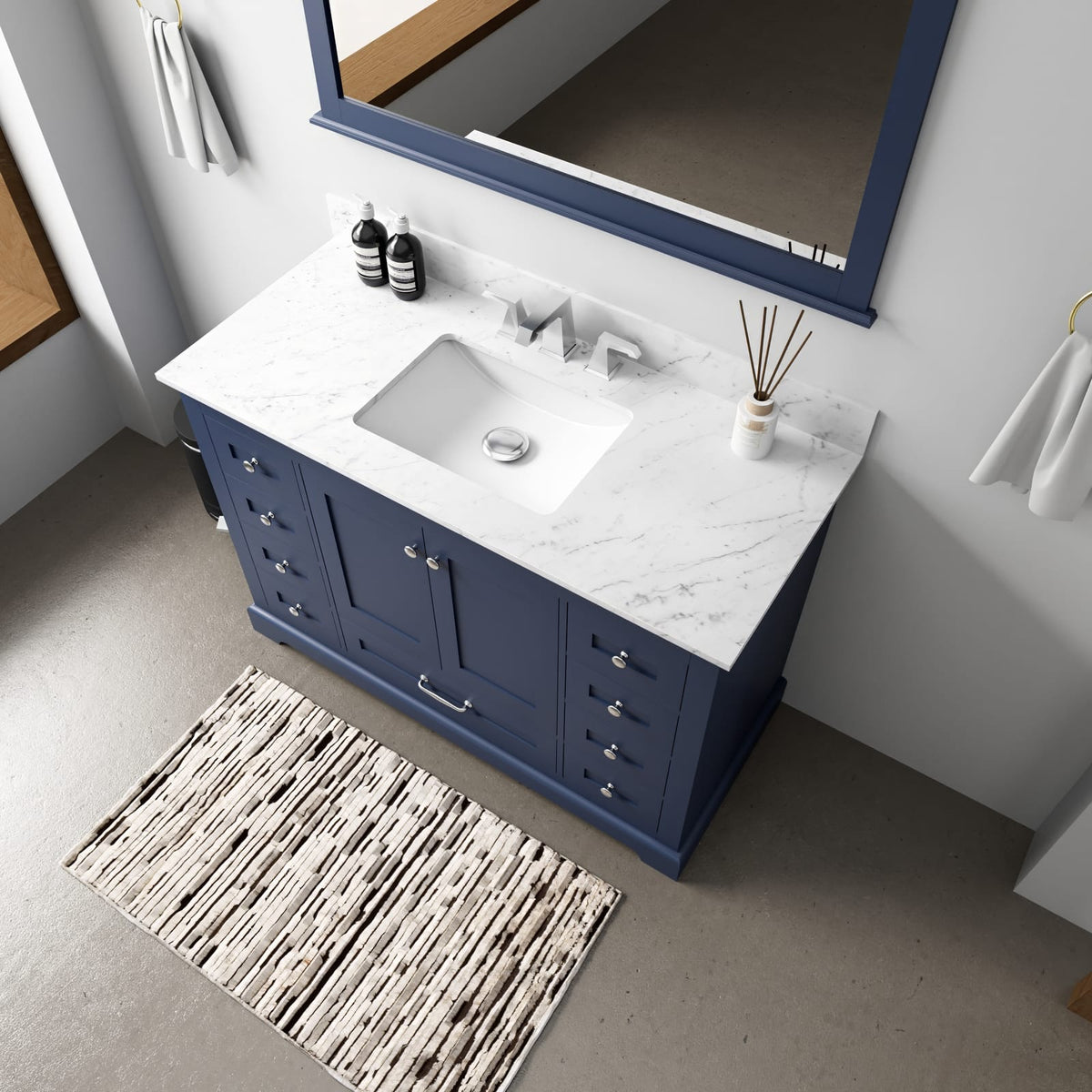 Navy Blue 48 Inch Bathroom Vanity with Mirror Wood Finish