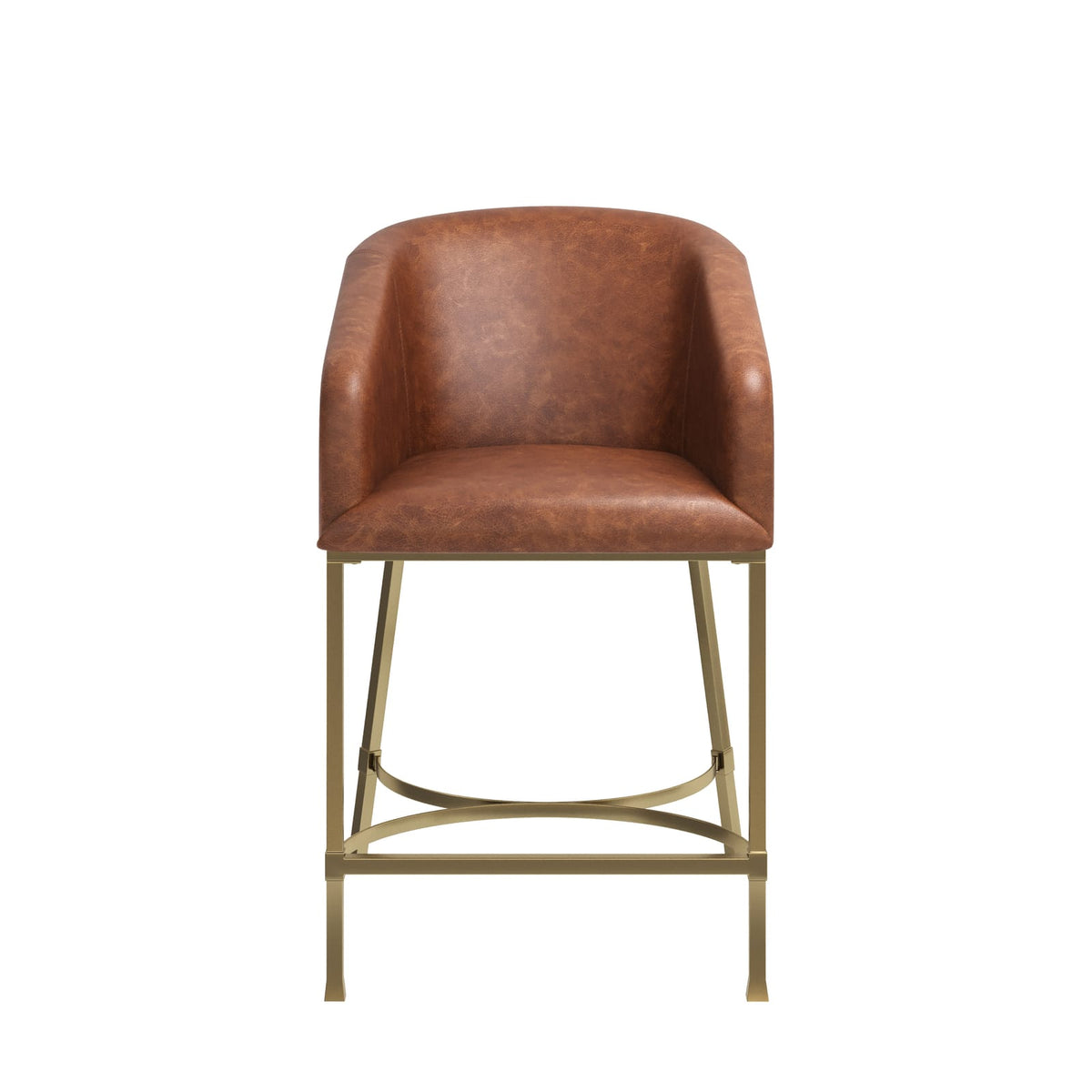 26 Inch Brown PU Counter Stool - Gold Steel Frame