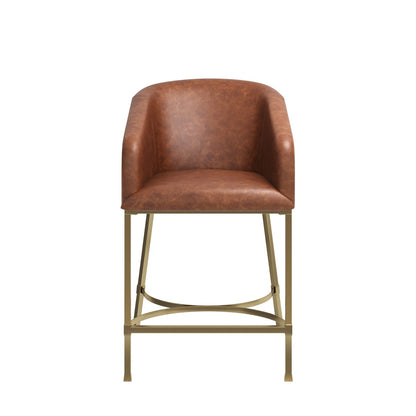 26 Inch Brown PU Counter Stool - Gold Steel Frame