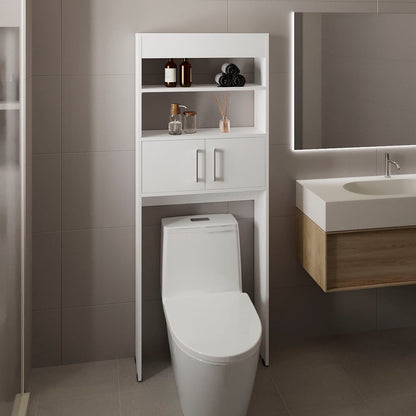 White Over The Toilet Storage Cabinet 63" H - 2 Shelves