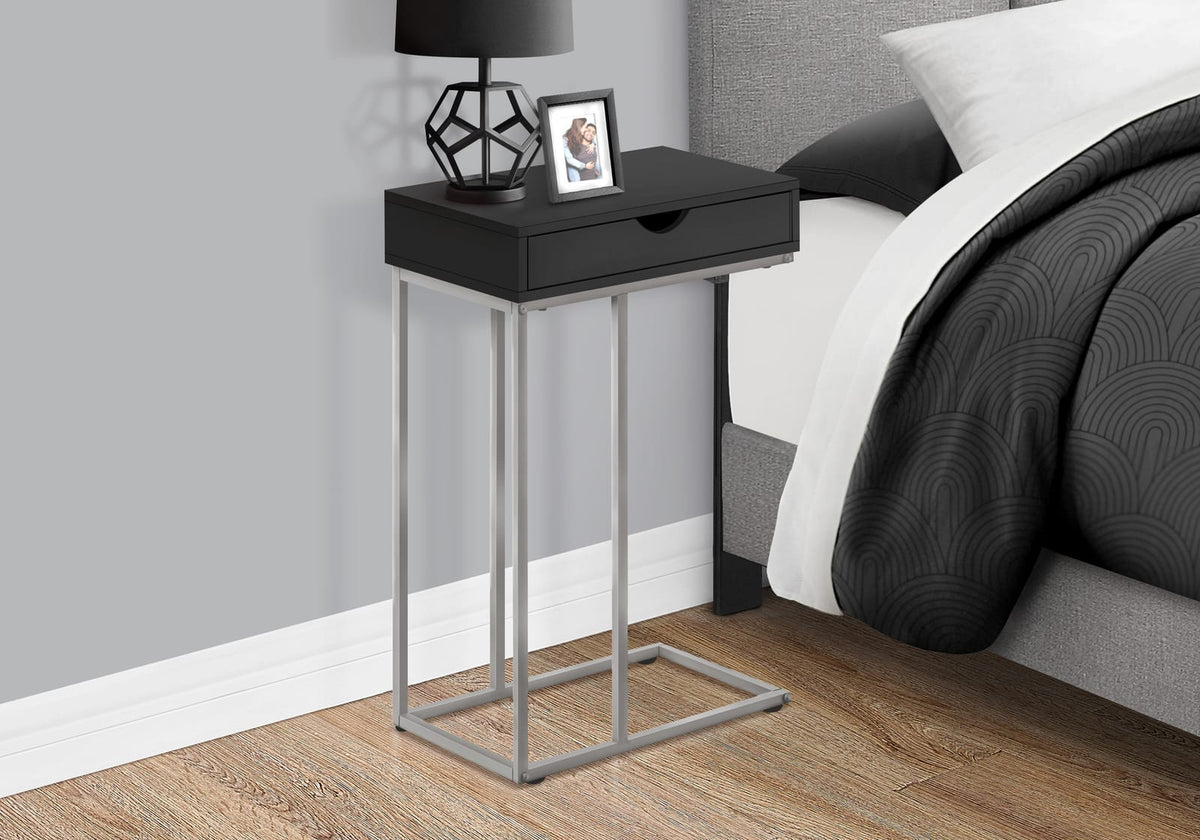 Black C-Shaped Accent Table with Storage Drawer