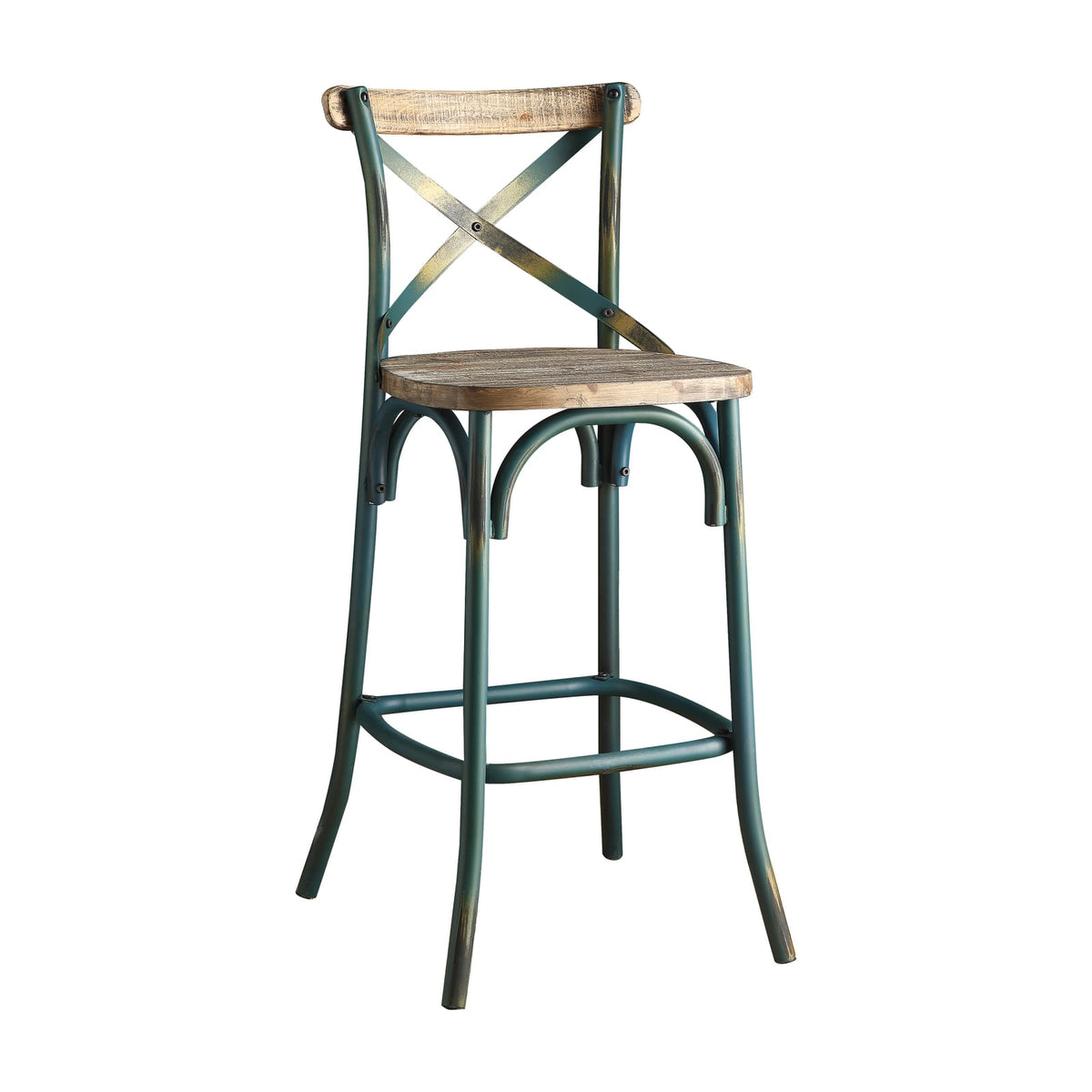 Zaire Bar Chair - Antique Turquoise & Oak Finish