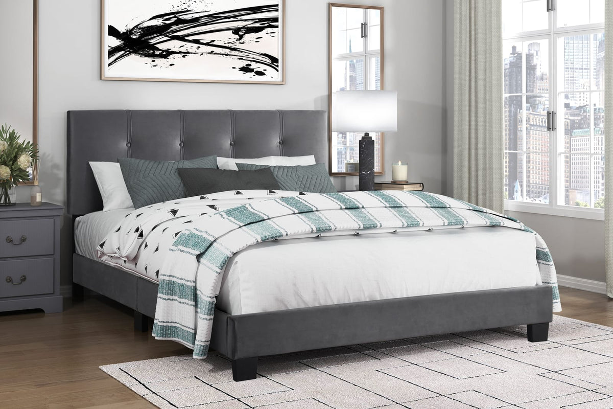 Queen Platform Bed Dark Gray Velvet - Adjustable Height Headboard