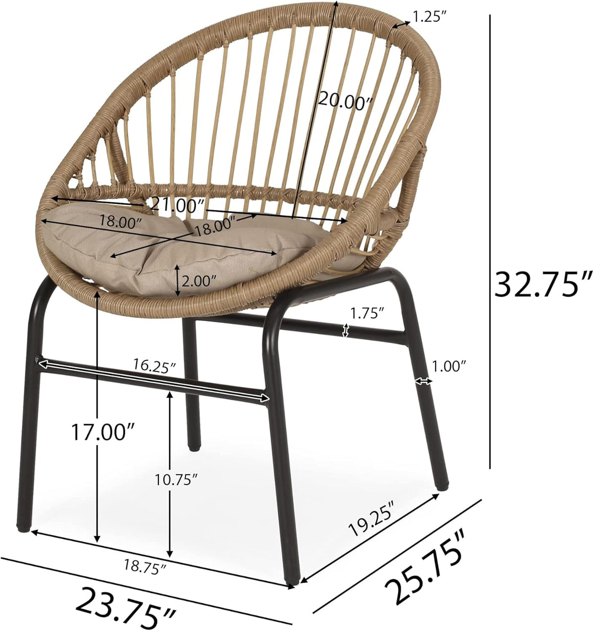 Brown Beige Patio Dining Chairs Set of 2