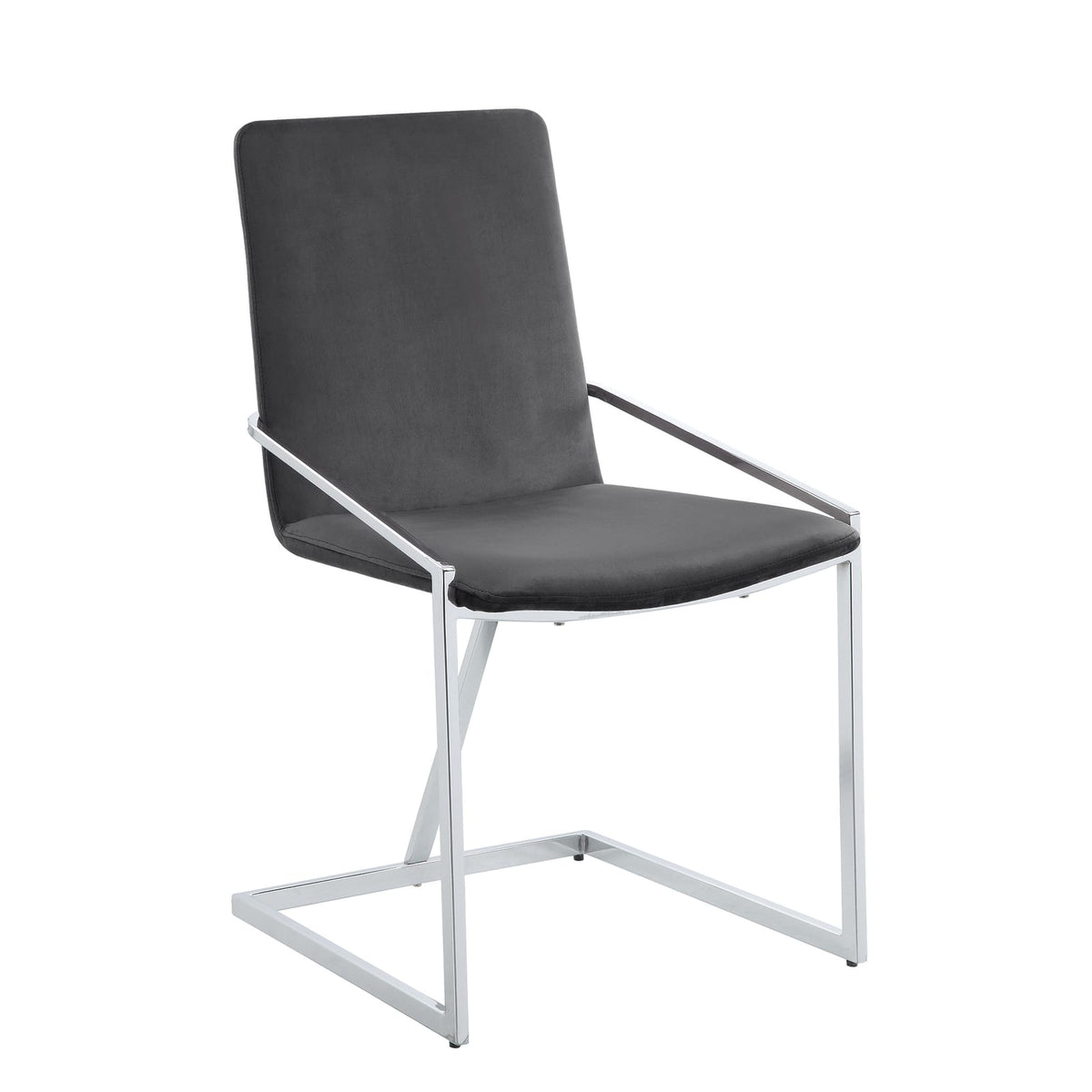 Zlatan Gray Velvet & Chrome Side Chair (Set of 2) - Dining Room Seating