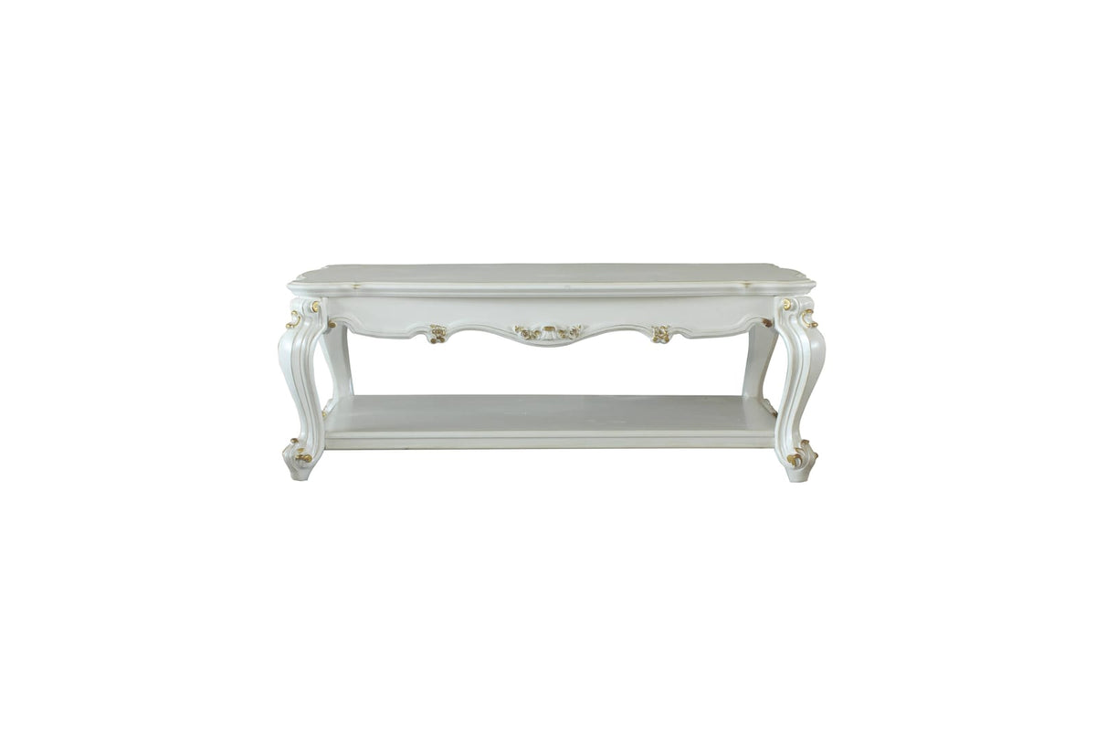 Antique Pearl Coffee Table with Bottom Shelf for Living Room