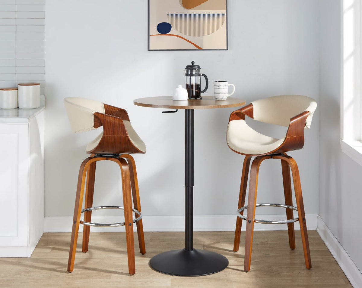 Walnut Bar Table - Adjustable Height Metal Top for Dining Room