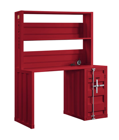 Red Metal Writing Desk with Hutch & Storage