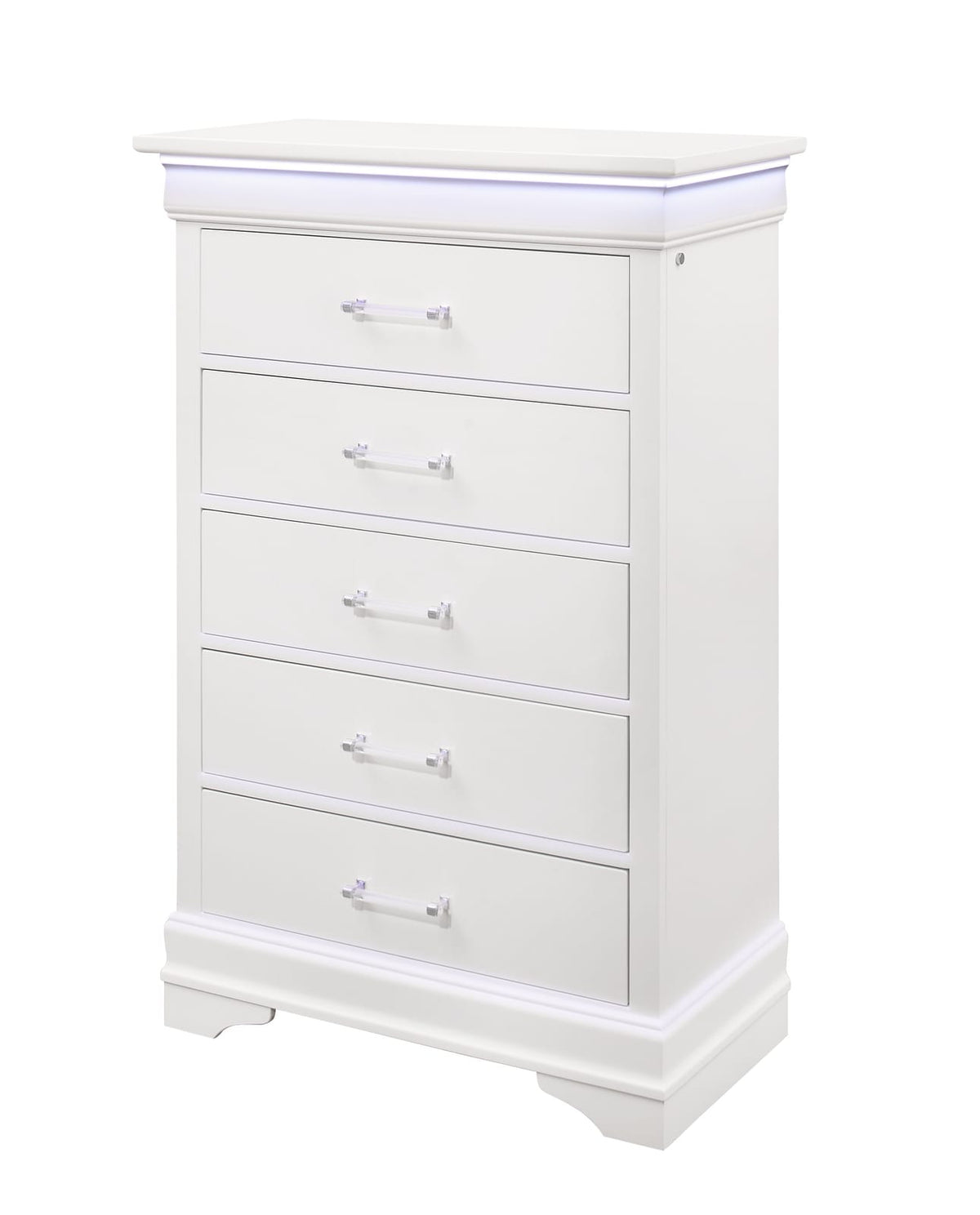 CHARLSTON White Chest with LED Lighting - 5 Drawers for Bedroom