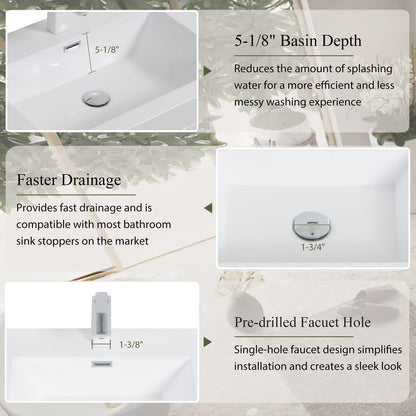 Glossy White Bathroom Vanity - 60" Wall Mounted Storage