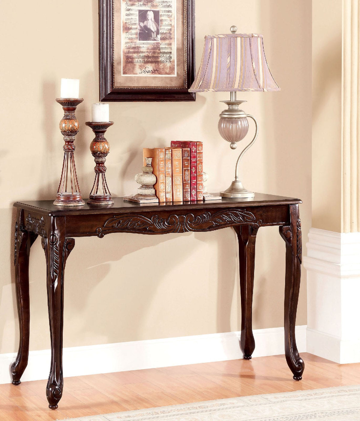 Traditional Solid Wood Cherry Sofa Table with Cabriole Legs