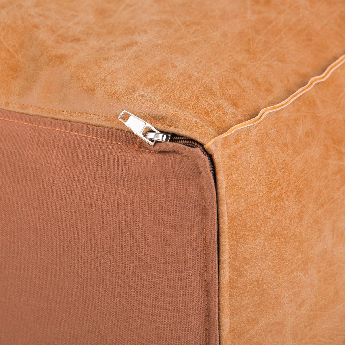 Light Brown Faux Leather Square Bean Bag Chair for Living Room