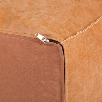 Light Brown Faux Leather Square Bean Bag Chair for Living Room