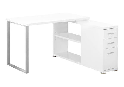 L Shape Corner Computer Desk with Storage Drawers - White