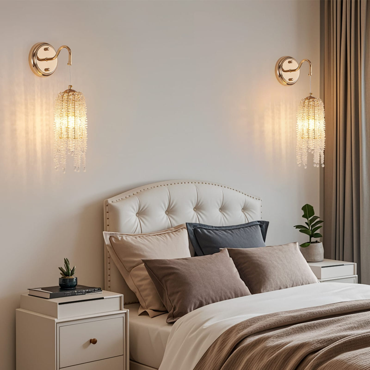 Gold Iron Wall Sconces Set - 2 Crystal Light Fixtures
