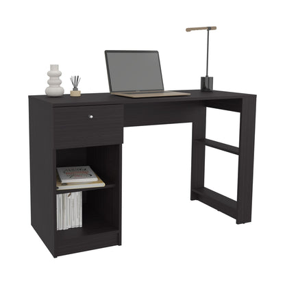 Black Computer Desk - 1 Drawer & 2 Shelves - Storage Workstation