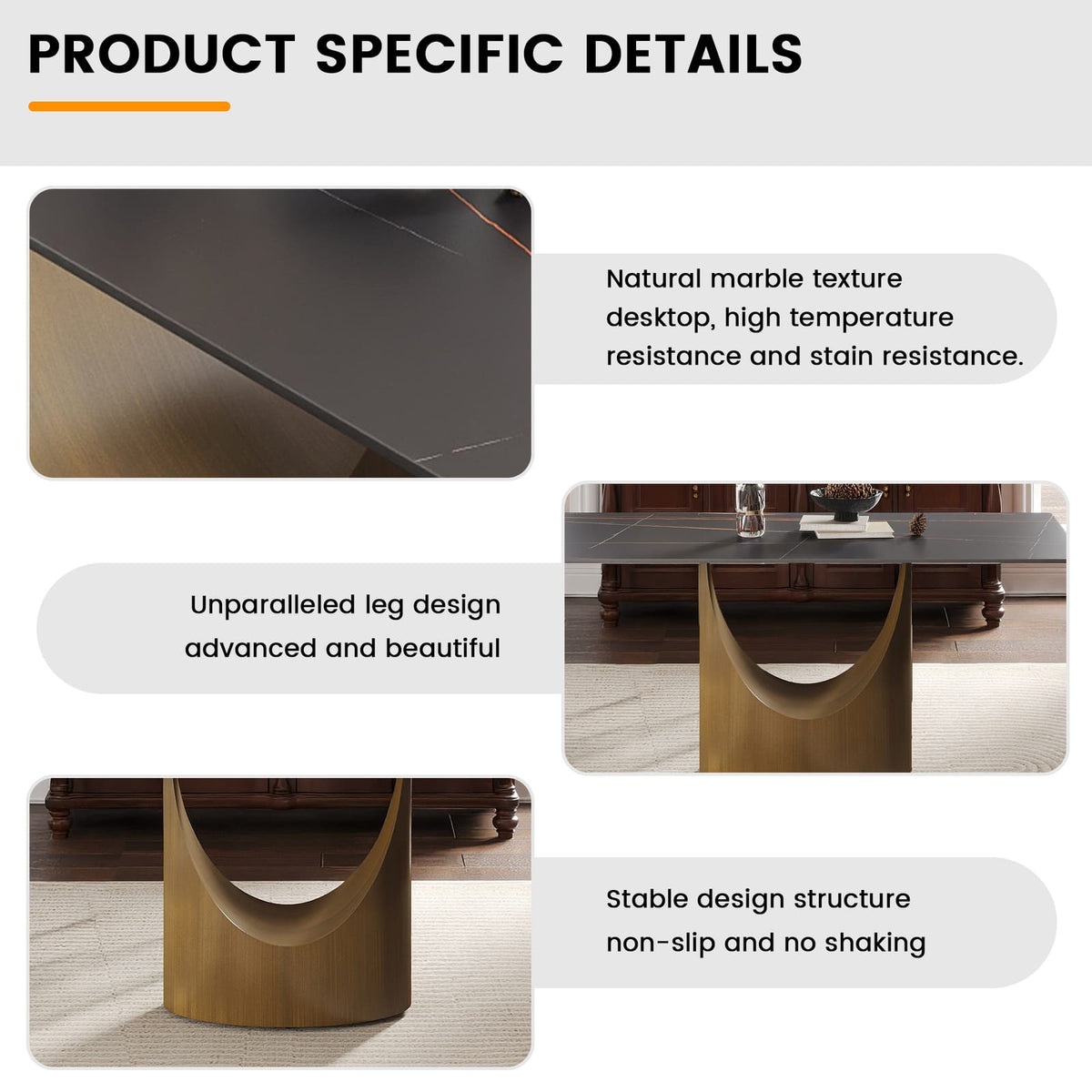 63 inch Modern Rectangular Dining Table in Sintered Stone Black