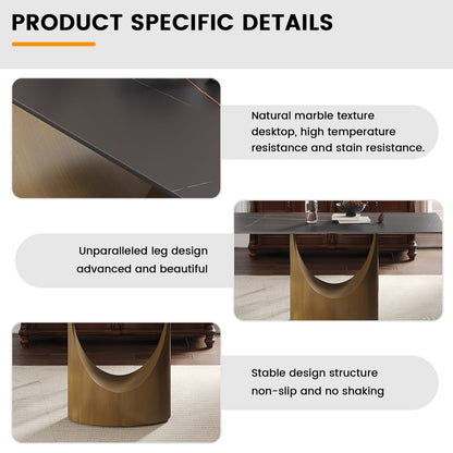 63 inch Modern Rectangular Dining Table in Sintered Stone Black