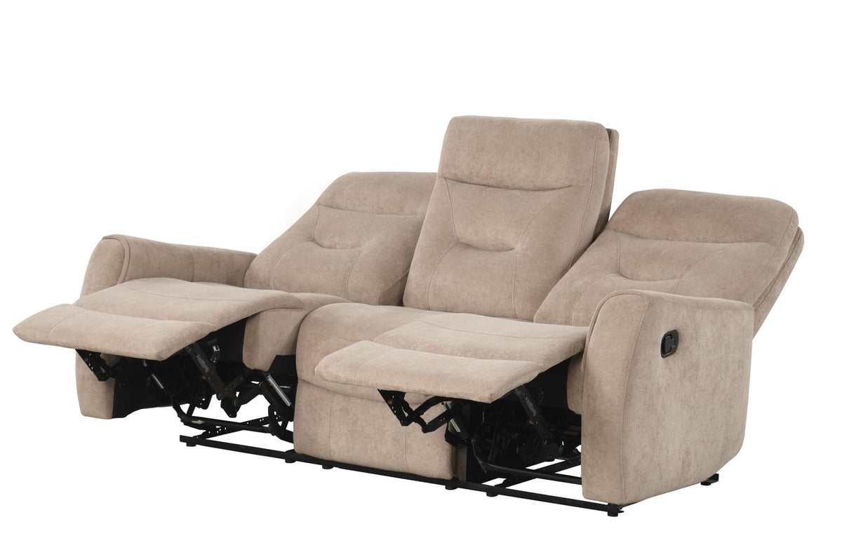 80 Inch Beige Upholstered Reclining Sofa with Console