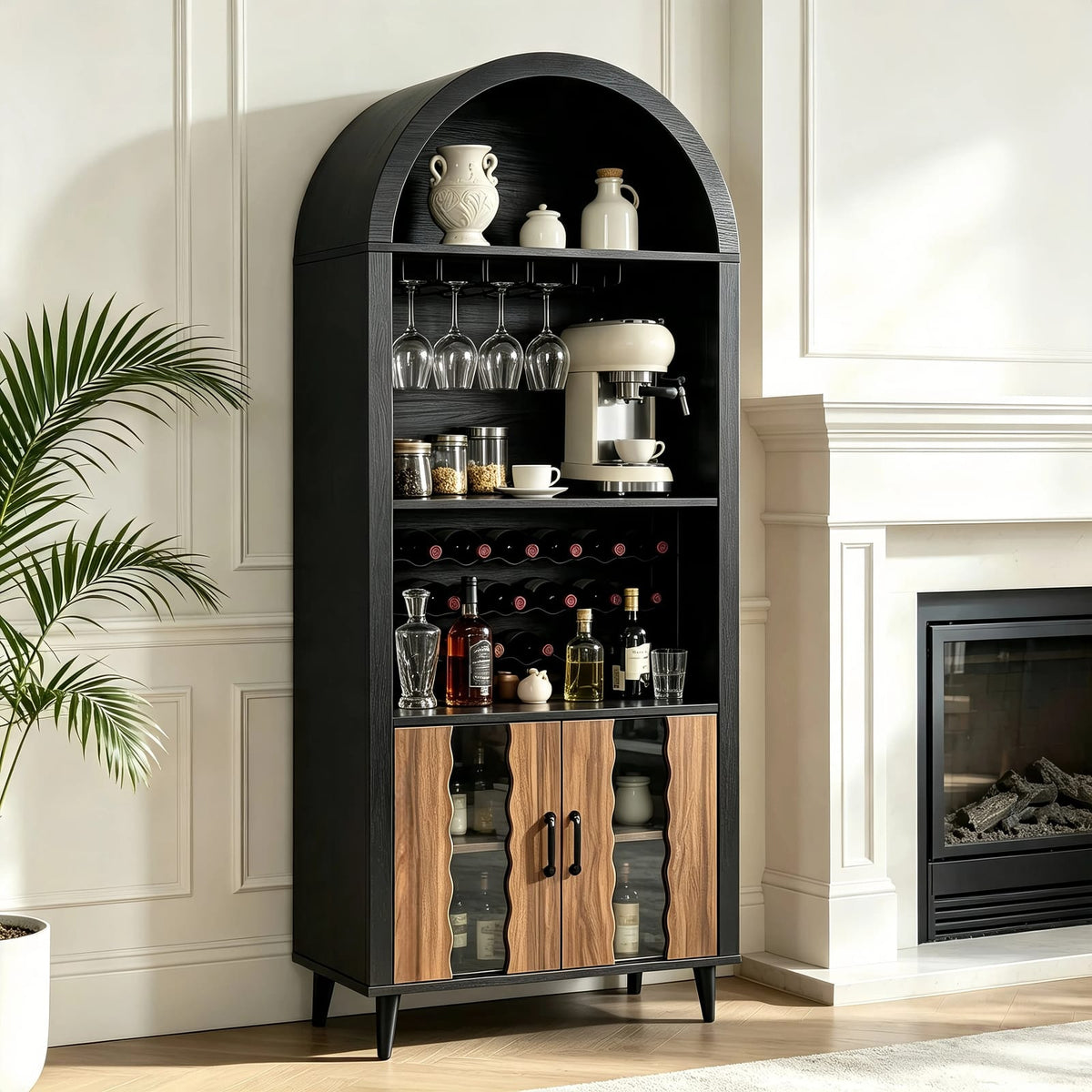 70.87" Farmhouse Wine Bar Cabinet - Black Natural MDF LVL