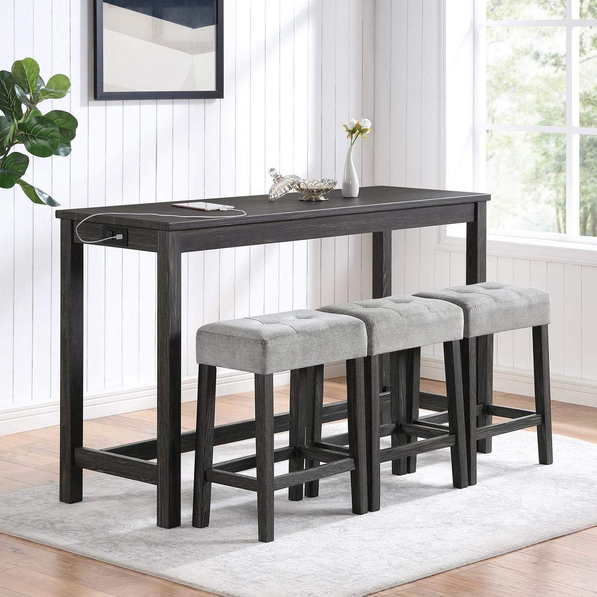 Industrial Bar Table Set with 4 Bar Stools
