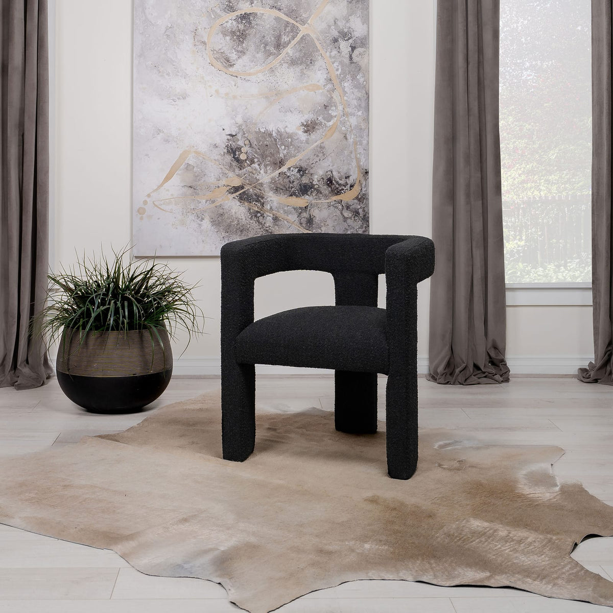 McKinley Black Boucle Accent Chair - Wood Fabric for Living Room