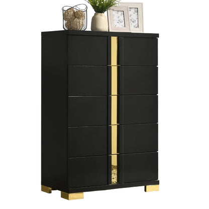 Black Gold Contemporary Bedroom Chest with Metal Legs