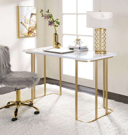 Estie White & Gold Finish Writing Desk - Work From Home Office Desk