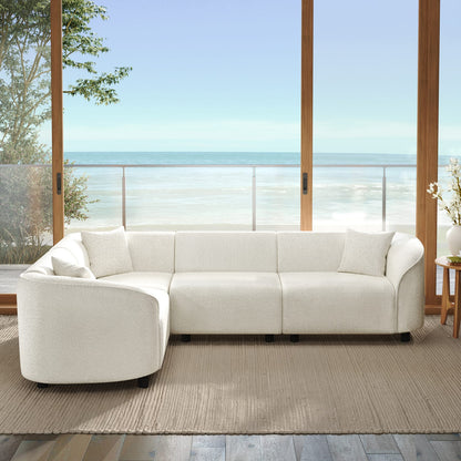 104" L-Shaped Curved Contemporary Sectional Sofa in Beige: Plush 4-Seater,