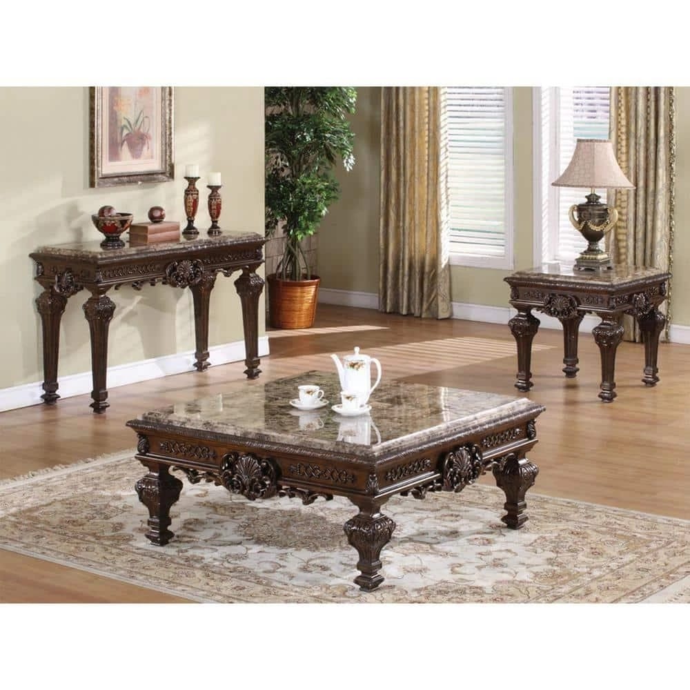 Solid Wood Console Table - Cherry Finish, Marble Top - 54" x 22"