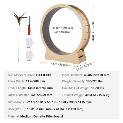 Wooden Cat Exercise Wheel - Large Treadmill for Indoor Cats