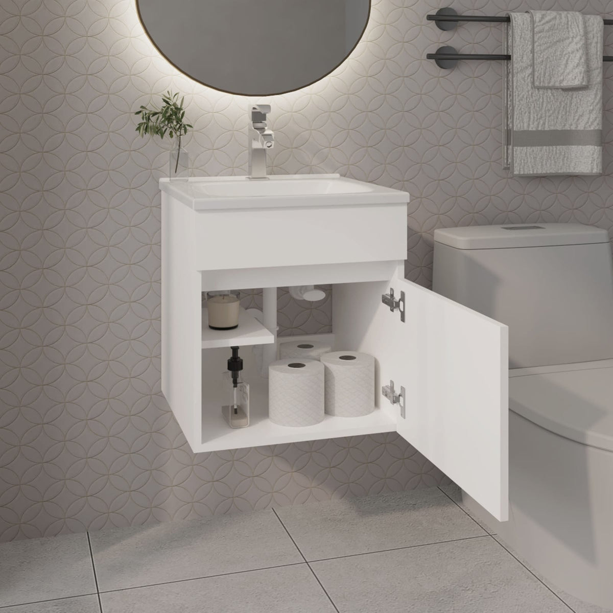 White Bathroom Floating Vanity with Sink - 17.5" x 17.5"