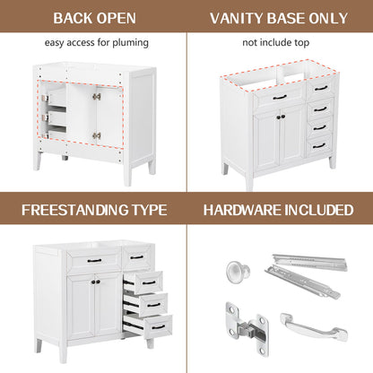 36 Inch White Bathroom Vanity Base - Solid Wood MDF