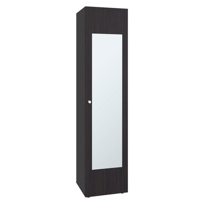 Dark Walnut Tall Cabinet with Mirror - 3 Shelves for Living Room