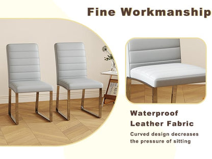 Light Gray PU Dining Chairs with Metal Legs for Kitchen Seating