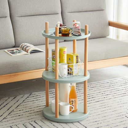 3-Tier Rotating Bookshelf - Blue Beech Wood for Living Room