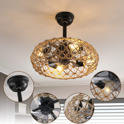 19" Hemp Rope Woven Ceiling Fan - Earthy Yellow, 7 Blades