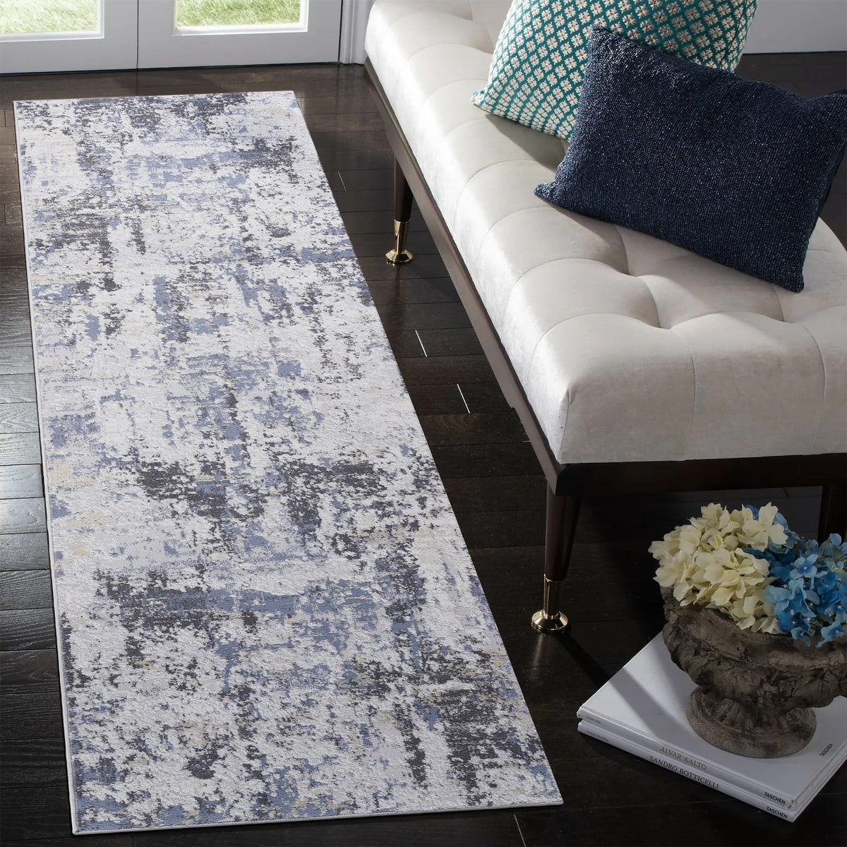 Grey Polyester Area Rug - 96" x 26" Stain Resistant Living Room Rug