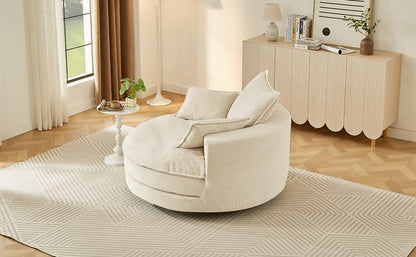 360° Swivel Sofa Chair - Beige Corduroy Barrel Accent Chair