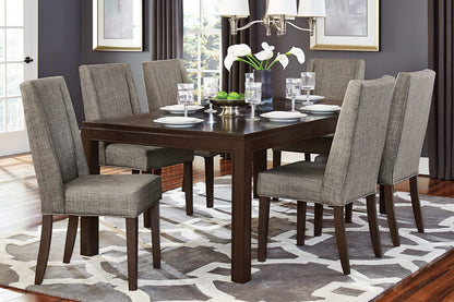 Contemporary Dark Brown 7pc Dining Set Table with Extension Leaf and 6x Upholstered