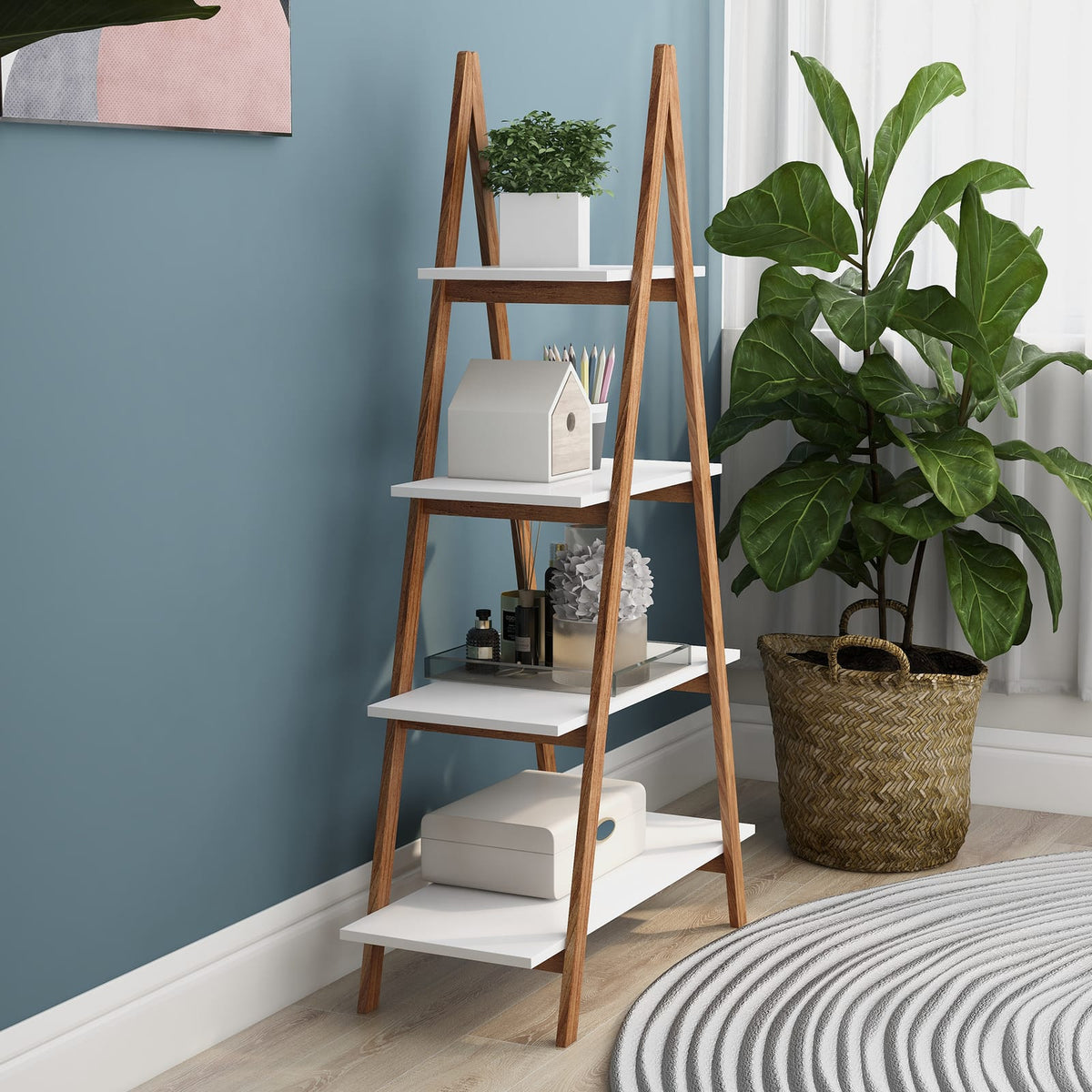 Solid Bamboo Oxford "A" Frame Ladder Bookshelf - White