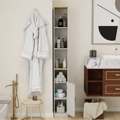 Tall Slim Storage Cabinet in Ancient White MDF for Living Room or Study