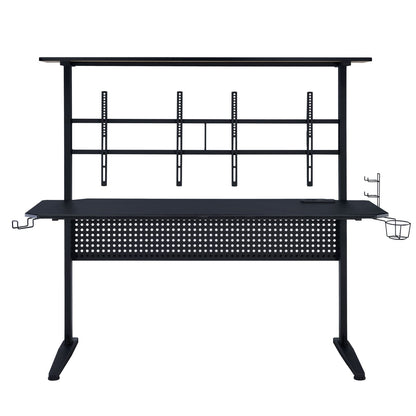 Black Gaming Desk with LED Light and Monitor Holders