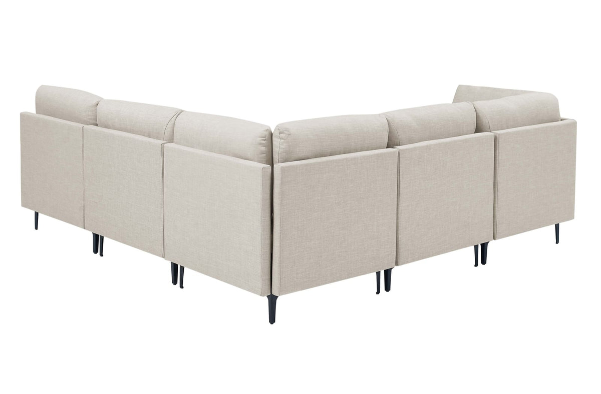 6 Seat Almond Linen Sectional Sofa with Black Metal Legs for Living Room