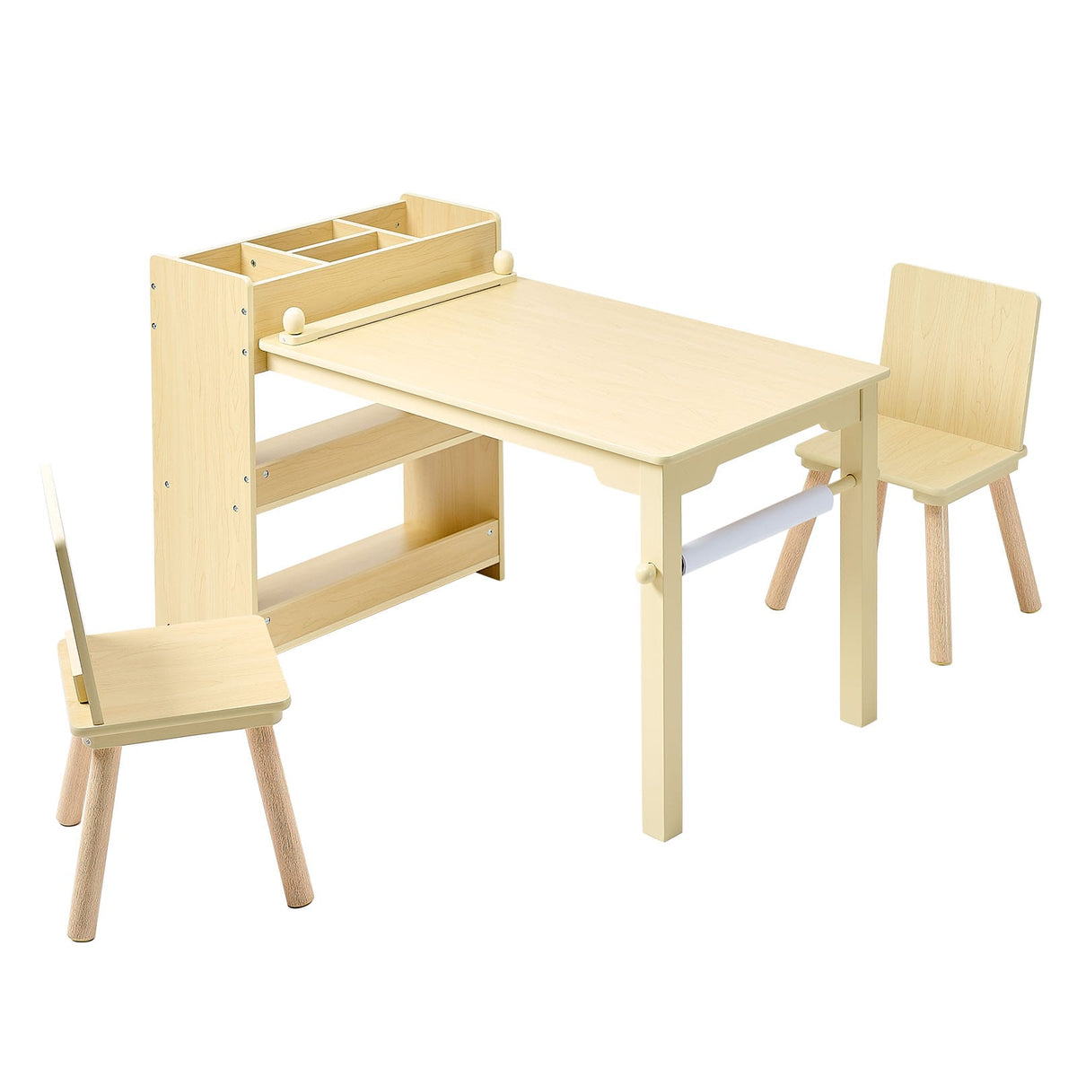 Kids Art Table & 2 Chairs - Wood Storage Desk