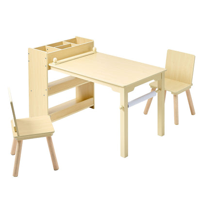 Kids Art Table & 2 Chairs - Wood Storage Desk