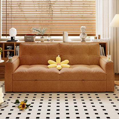 Orange Corduroy Sofa Bed - 2-in-1 Convertible Sofa for Living Room
